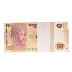 Pack of (100) Uncirculated 2013 Democratic Republic of Congo 50 Francs Bank Note