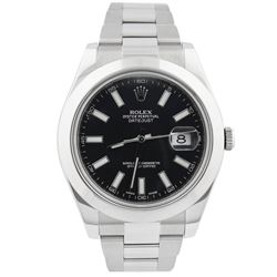 Rolex Mens Datejust II Stainless Steel 41mm Blue Luminous Stick Dial Watch