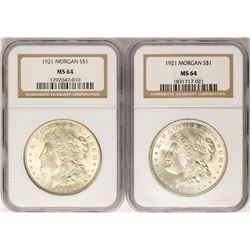 Lot of (2) 1921 $1 Morgan Silver Dollar Coins NGC MS64