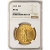 Image 1 : 1910 $20 St. Gaudens Double Eagle Gold Coin NGC MS62