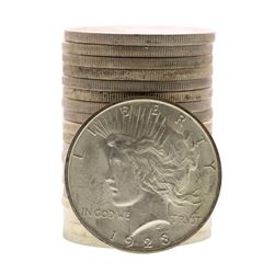 Roll of (20) Brilliant Uncirculated 1923 $1 Peace Silver Dollar Coins