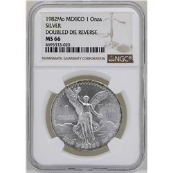1982Mo Mexico Libertad Onza Doubled Die Reverse Silver Coin NGC MS66