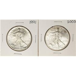 Lot of 1991 & 2003 $1 American Silver Eagle Coins