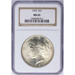 1925 $1 Peace Silver Dollar Coin NGC MS65 Nice Toning