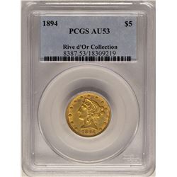 1894 $5 Liberty Head Half Eagle Gold Coin PCGS AU53