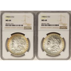 Lot of (2) 1904 O $1 Morgan Silver Dollar Coins NGC MS64