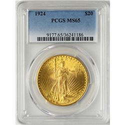1924 $20 St. Gaudens Double Eagle Gold Coin PCGS MS65