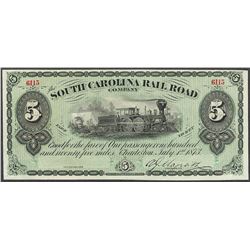 1873 $5 South Carolina Railroad Company Obsolete Note
