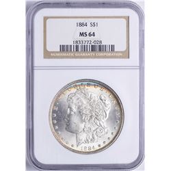 1884 $1 Morgan Silver Dollar Coin NGC MS64 Nice Toning