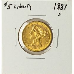 1887-S $5 Liberty Head Half Eagle Gold Coin