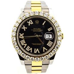 Rolex Mens Datejust II 18KT Yellow Gold & Steel 41mm Black Roman Diamond Dial Wa