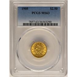 1905 $2 1/2 Liberty Head Quarter Eagle Gold Coin PCGS MS63