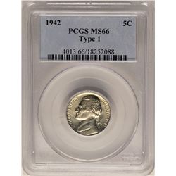 1942 Type 1 Jefferson Nickel Coin PCGS MS66