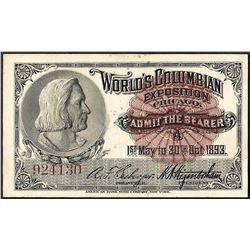 1893 Columbian Exposition Ticket Columbus