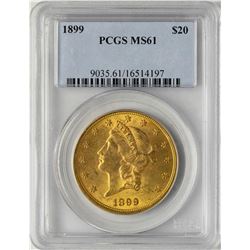 1899 $20 Liberty Head Double Eagle Gold Coin PCGS MS61