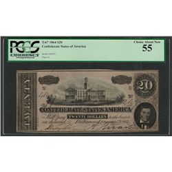 1864 $20 Confederate States of America Note T-67 PCGS Choice About New 55