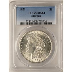 1921 $1 Morgan Silver Dollar Coin PCGS MS64