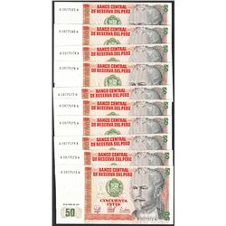 Lot of (10) 1987 Peru Cincuenta Intis Uncirculated Bank Notes