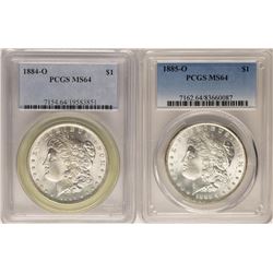 Lot of 1884-O & 1885-O $1 Morgan Silver Dollar Coins PCGS MS64