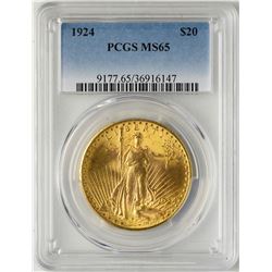 1924 $20 St. Gaudens Double Eagle Gold Coin PCGS MS65