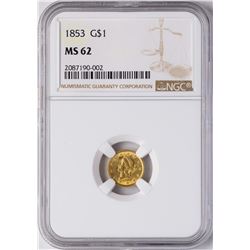 1853 $1 Liberty Princess Head Gold Dollar Coin NGC MS62