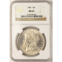 1891 $1 Morgan Silver Dollar Coin NGC MS63
