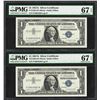 Image 1 : Lot of (2) Consecutive 1957A $1 Silver Certificate Notes PMG Superb Gem Unc. 67E