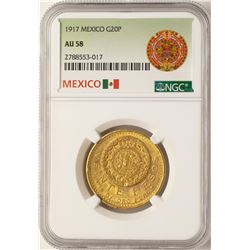 1917 Mexico 20 Pesos Gold Coin NGC AU58