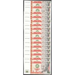 Lot of (15) 1987 Peru Cincuenta Intis Uncirculated Bank Notes