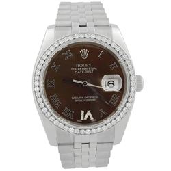 Rolex Datejust Stainless Steel 36mm Chocolate Roman Diamond Dial Watch