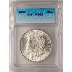 1890 $1 Morgan Silver Dollar Coin ICG MS62