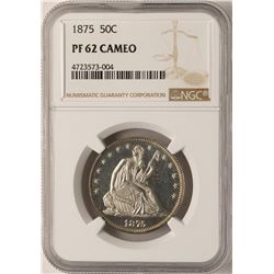 1875 Proof Seated Liberty Half Dollar Coin NGC PF62 Cameo