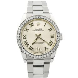 Rolex Ladies Oyster Perpetual Stainless Steel 31mm Silver Roman Diamond Dial Wat