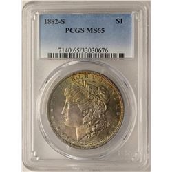 1882-S $1 Morgan Silver Dollar Coin PCGS MS65 Amazing Toning