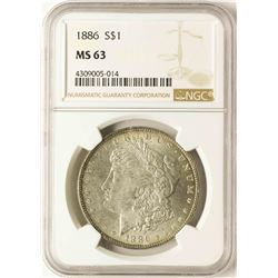 1886 $1 Morgan Silver Dollar Coin NGC MS63
