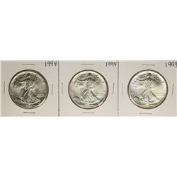 Lot of (3) 1994 $1 American Silver Eagle Coins