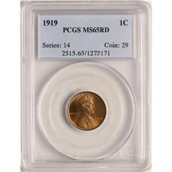 1919 Lincoln Wheat Cent Coin PCGS MS66RD
