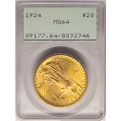 1924 $20 St. Gaudens Double Eagle Gold Coin PCGS MS64 Old Green Rattler