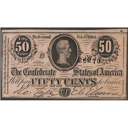 1864 Fifty Cents Confederate States of America Note