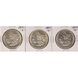 Lot of (3) 1897-S $1 Morgan Silver Dollar Coins