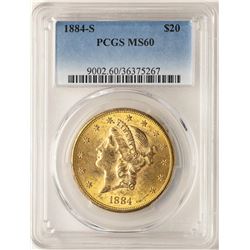 1884-S $20 Liberty Head Double Eagle Gold Coin NGC MS60