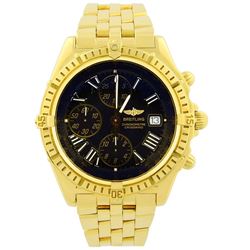 Breitling Mens Windrider Crosswind 18KT Yellow Gold 43mm Black Roman Dial Watch