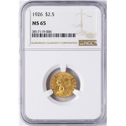 1926 $2 1/2 Indian Head Quarter Eagle Gold Coin NGC MS65