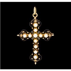 14KT Rose Gold Pearl Cross Pendant