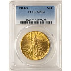 1914-S $20 St. Gaudens Double Eagle Gold Coin PCGS MS63