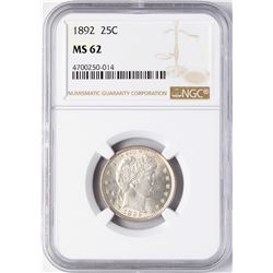 1892 Barber Quarter Coin NGC MS62