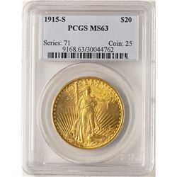 1915-S $20 St. Gaudens Double Eagle Gold Coin PCGS MS63