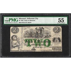 1862 $2 State of Missouri Obsolete Banknote PMG About Uncirculated 55
