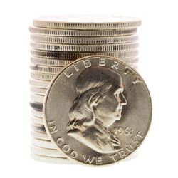 Roll of (20) Brilliant Uncirculated 1961 Franklin Half Dollar Coins