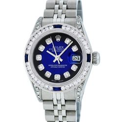 Rolex Ladies Stainless Steel Blue Vignette Diamond & Sapphire Datejust Wristwatc